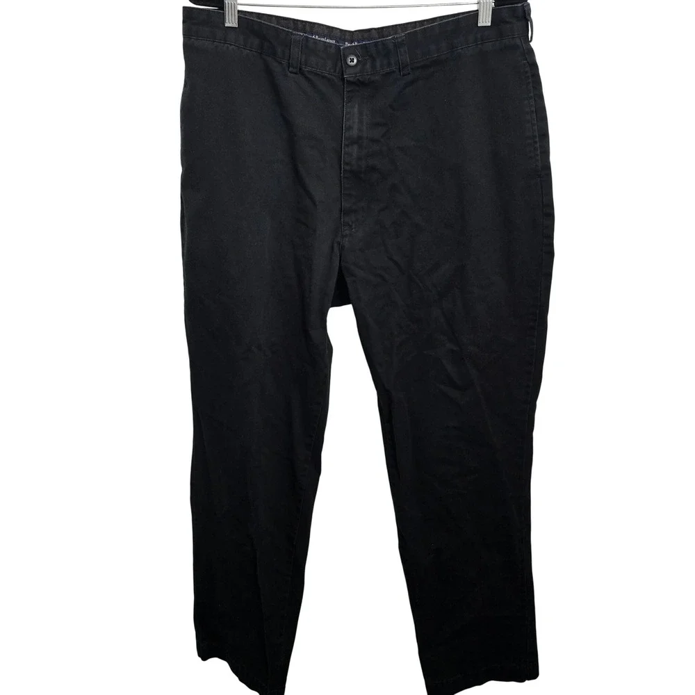 Polo Ralph Lauren Chino Pants Mens 38x32 Black Cotton Twill Flat‎ Front Trousers